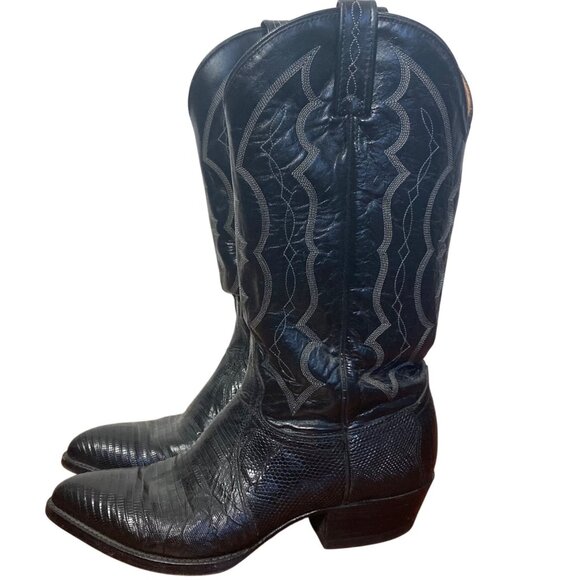 Vintage J Chisholm Black Leather Western Cowboy Boots Mens 8.5 D Handmade USA - Picture 1 of 11